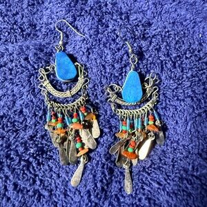 Bohemian Silver and Blue Dangle Earrings